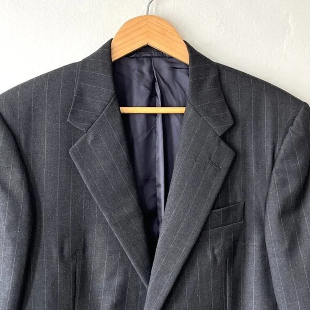 Hickey Freeman Mens‎ Gray Pinstripe Blazer Suit Jacket Coat Size 38R 100% Wool